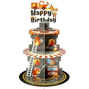 Firefighter Party Decoration Cupcake Stand 3 Tier Fire Truck Cupcake Tower Cardboard Happy Birthday Dessert Holder Pastry Platter for Kids Adult Firefighter Theme Birthday Party Decor Supplies