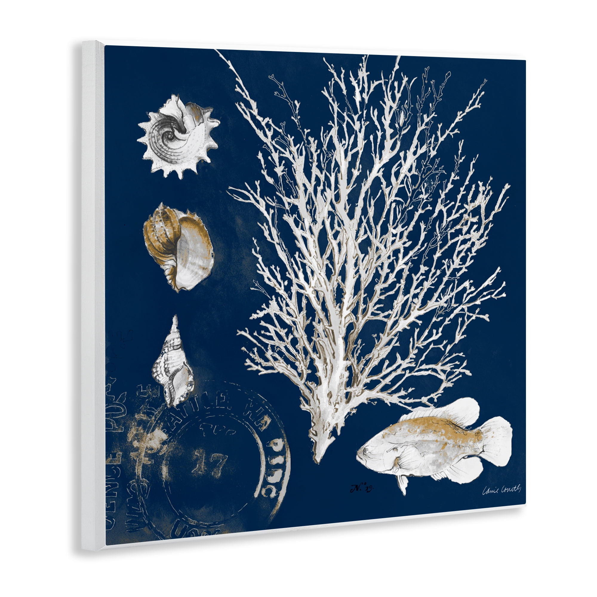 Stupell Industries Coral Medley on Navy Wall Plaque Art, design by Lanie Loreth
