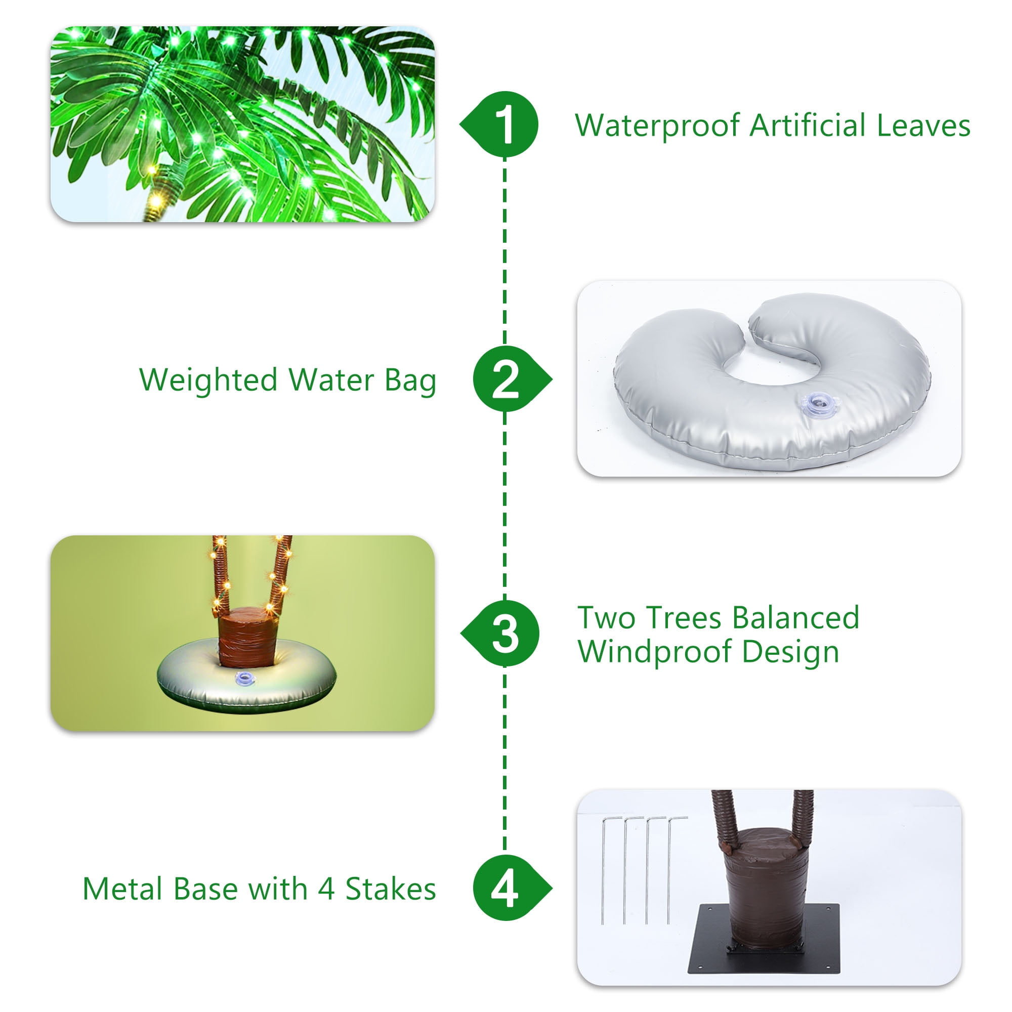 Outdoor Solar 8ft Double Palm Tree LED Lights Waterproof Patio Decor with Remote, Weighted Base for Yard, Poolside, Tropical Party