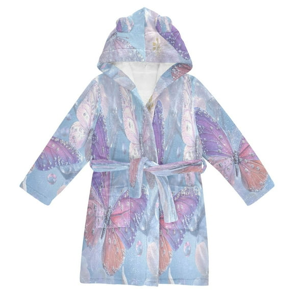 DIXRUYEE Bathrobes Belt Hooded Aqua Sparkle Butterfly Creative Pattern