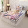 thumbnail image 2 of Castle Fairy Floral Perfume Print Zipper Twin Comforter Sets with Fitted Sheet and 2 Pillowcases,Vintage Watercolor Flowers Pattern Zipper Bedding Set,Pink Purple,Grey Reversible,4-Piece, 2 of 6