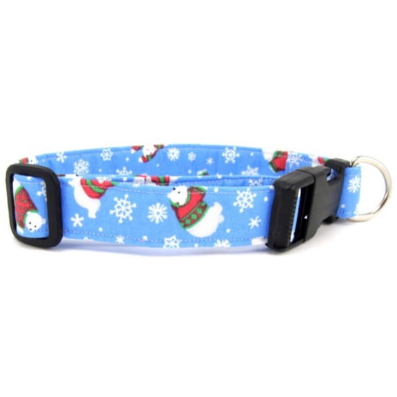 Polar Bears on Blue Dog Collar - Size - Large