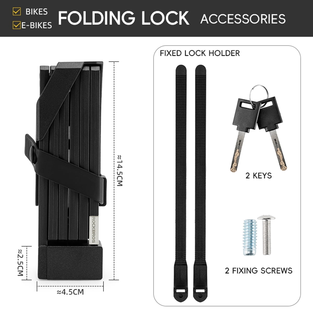 ROCKBROS Bicycle Key Lock,Foldable and Portable Bike Locks