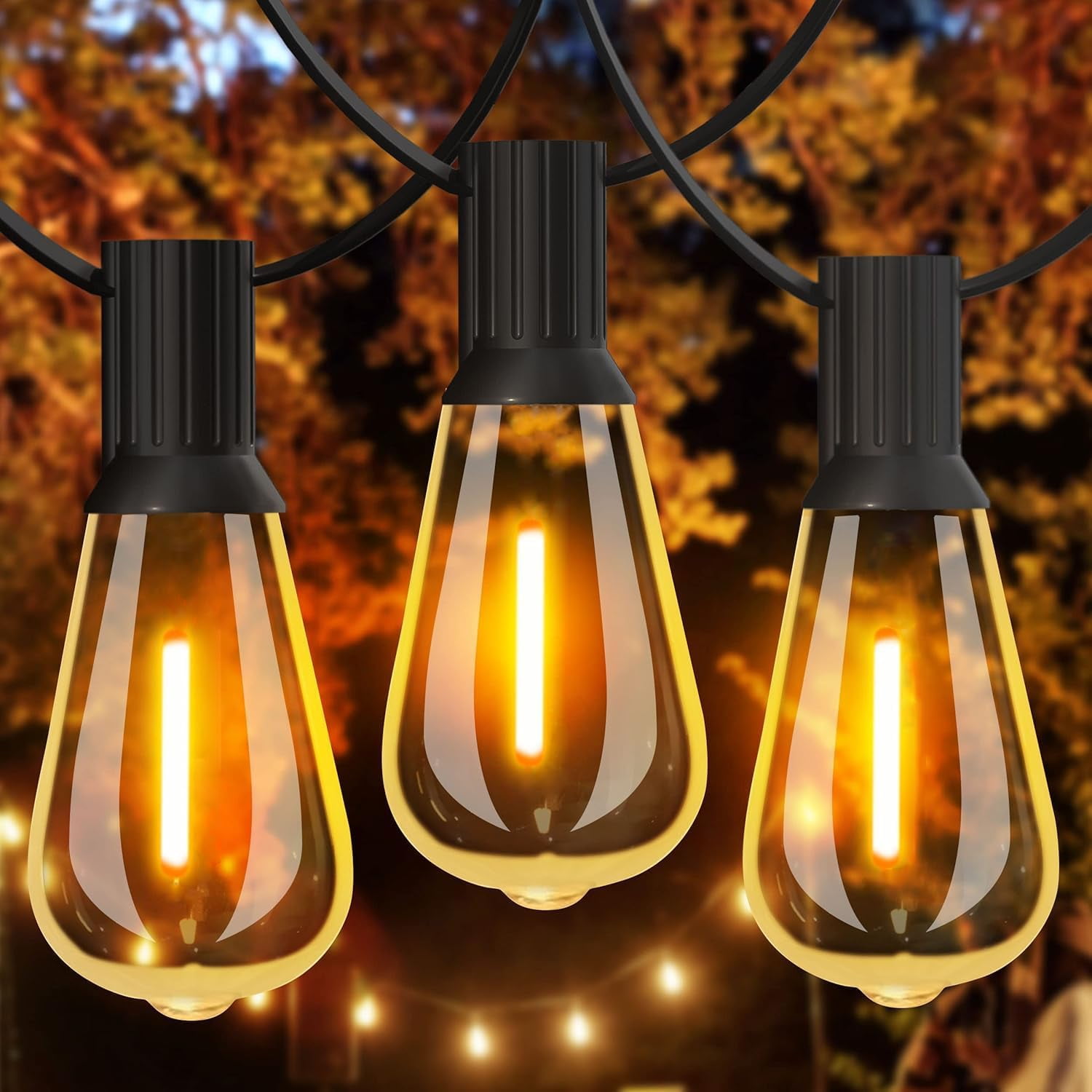 Outdoor String Lights, 30FT LED Outdoor Patio Lights Waterproof with 15+1 Vintage Bulbs Shatterproof Energy Saving,2700K Hanging Edison String Lights Outside for Backyard,Bistro,Camping,Gazebo