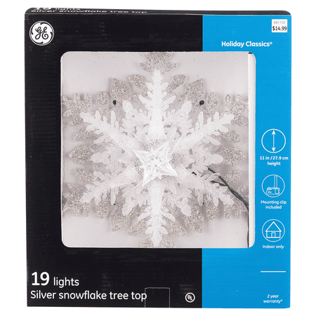 GE Holiday Classics Incandescent Silver Snowflake Tree Top, 19 ct, Clear SHIPS IN 24