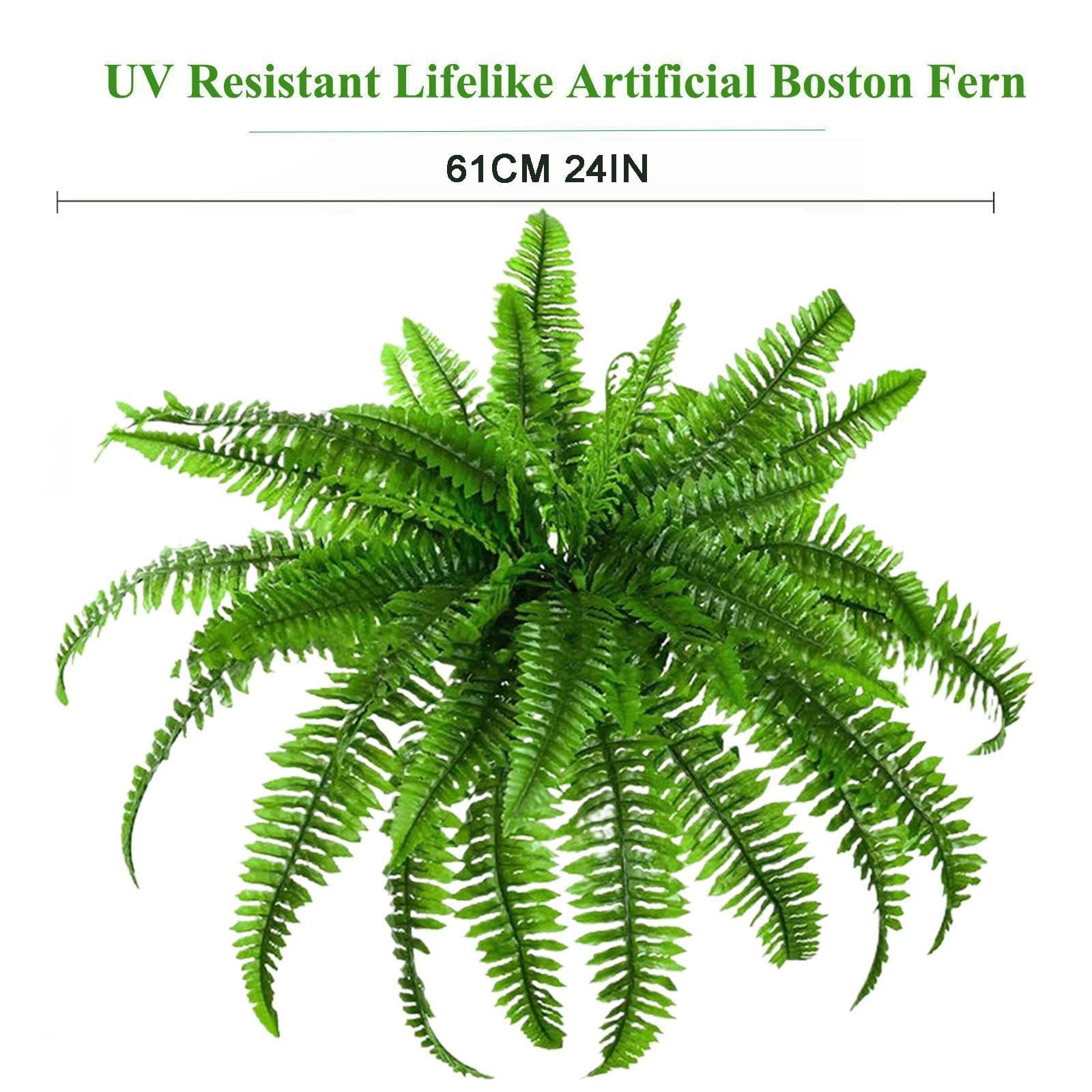 Liulin 2Pcs Artificial Ferns for Outdoors, Artificial Boston Fern Bush with 21 Fronds, Realistic Fake Ferns for Home Garden Porch Decor, Faux Ferns for Outdoor Planter, Ferns Artificial Plants, 24"