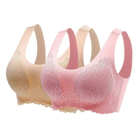 ALLLIST Womens Underwear Push up Lace 2pack Latex Bras Removable Cup Beige Seamless Solid Womens Lingerie Size M