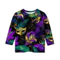 thumbnail image 3 of Kids Girls Mardi Gras 3/4 Sleeve Shirts - New Orleans Carnival Fat Tuesday Graphic Tops, Soft Casual Sequin Mask Holiday Matching Blouse Outfits, 3 of 4