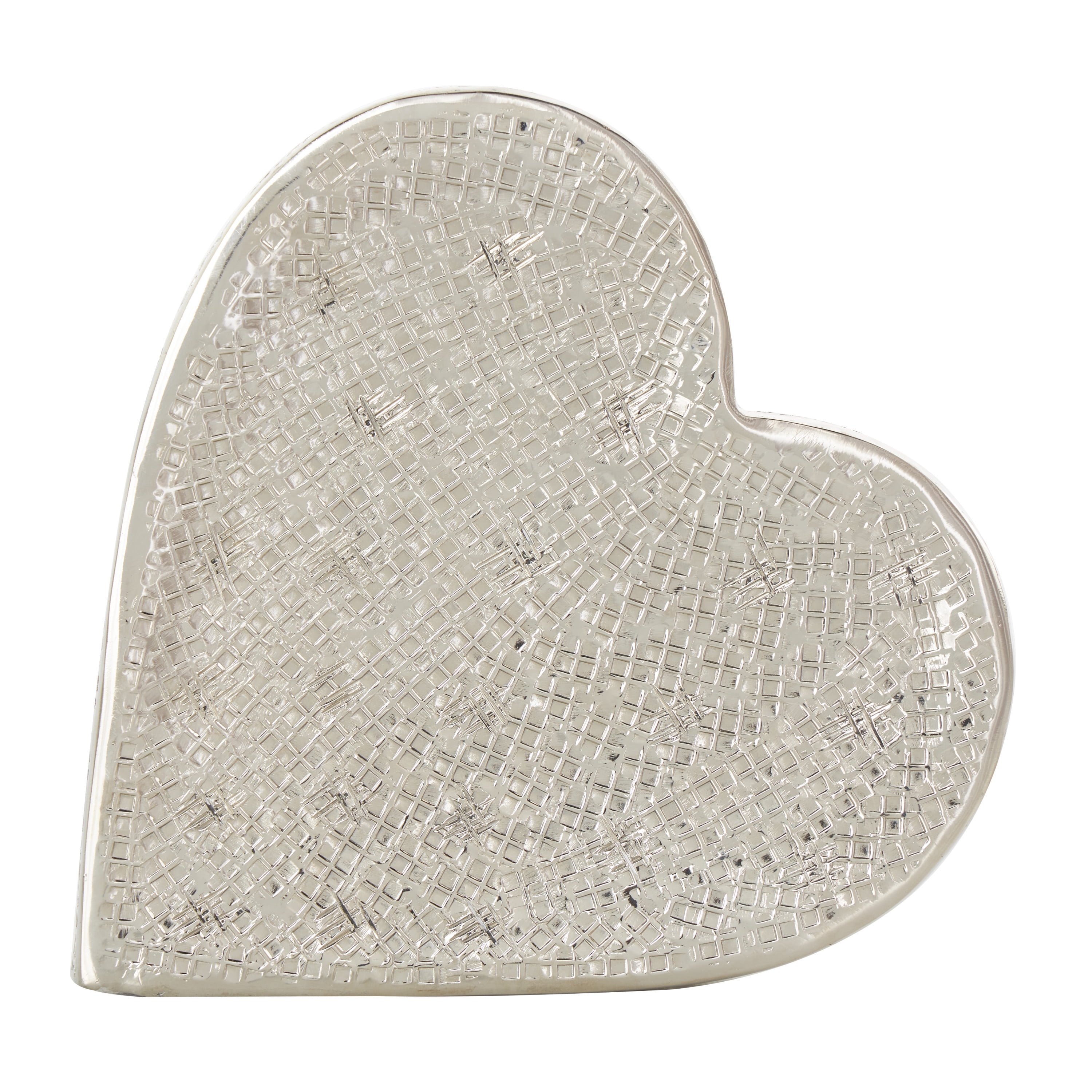 9" x 9" Silver Aluminum Slanted Heart Sculpture with Cube Textured Exterior, by DecMode
