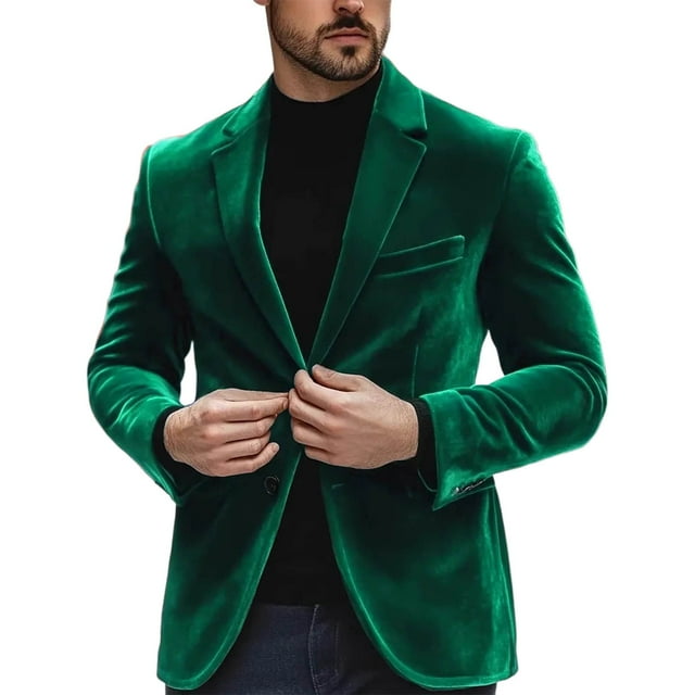 Sequined Blazer Jacket for Men Solid Color 2 Button Long Sleeve Suit Jacket