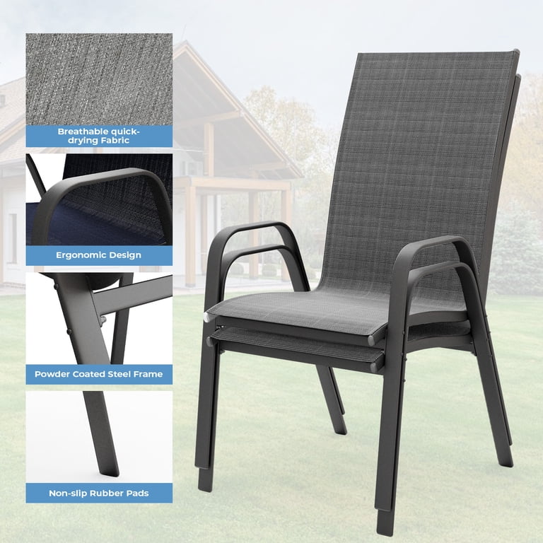 Fundaze Outdoor Dining Chair Set of 4, Stackable Grey photo 4