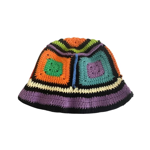Purple Bucket Hats Crochet Bucket Hat for Women Knit Cap Handmade Foldable Floppy Beach Hat Fashion Cute Striped Floral Fishing Hat