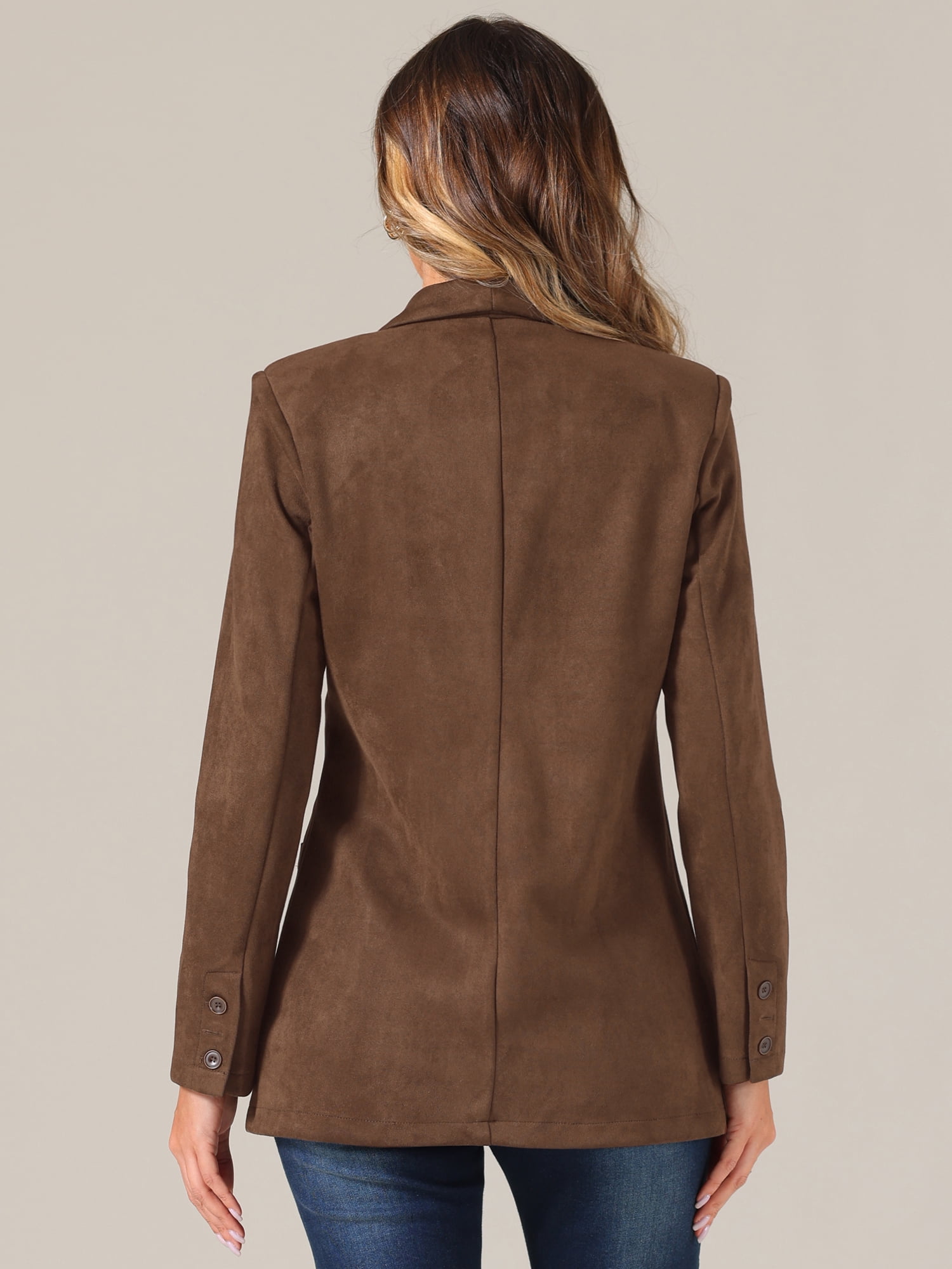 DARING DIVA Women's Faux Suede Lapel Collar One Button Dressy Suit Jacket XS Brown