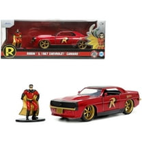 1969 Chevrolet Camaro Dark Red Metallic with Black Top and Robin Diecast Figure "Batman" "Hollywood Rides" Series 1/32 Diecast Model Car by Jada