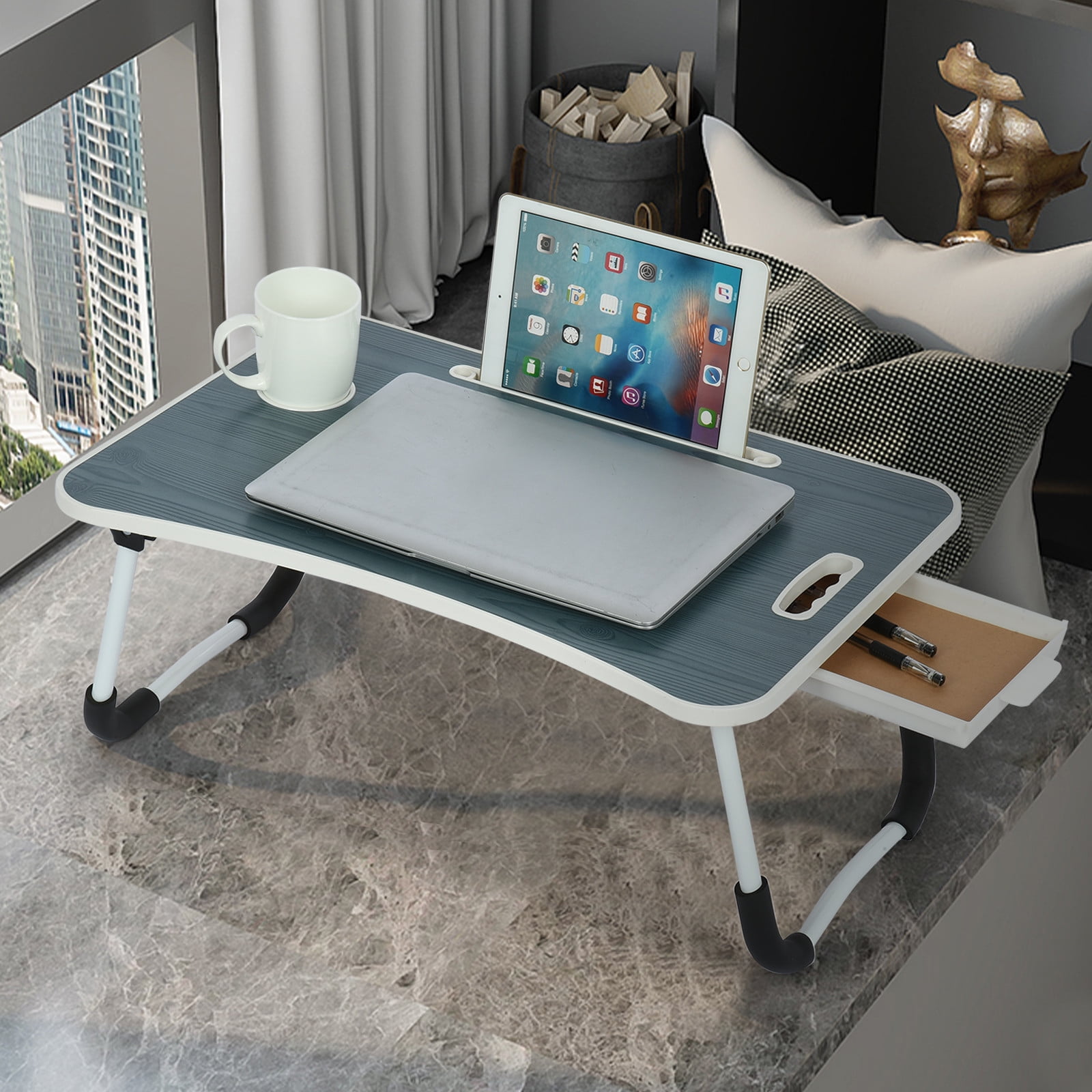 Foldable Small Wood Table Laptop Table Children Study Desk Dormitory Folding Notebook Table Lazy Portable Office Desk Reading Table On The Bed Color : Maple, Size : 60cm 