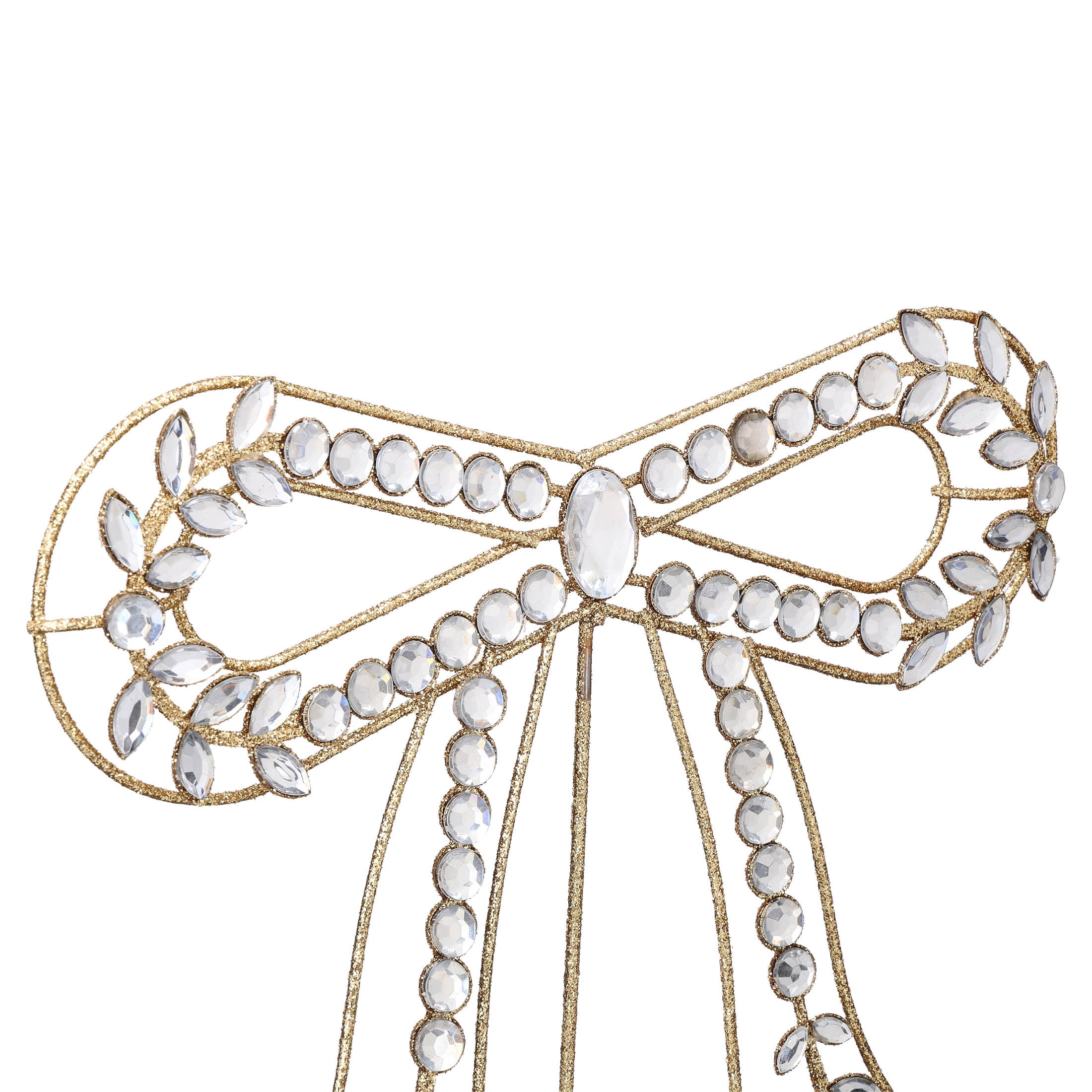 Glitter Wire Bow with Gemstones Christmas Tree Topper, Gold, 10", by Holiday Time