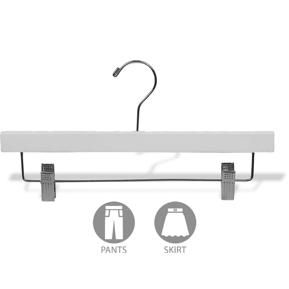 INTERNATIONAL HANGER Rubber Coated White Wood Pant & Skirt Hanger, 50 Pack
