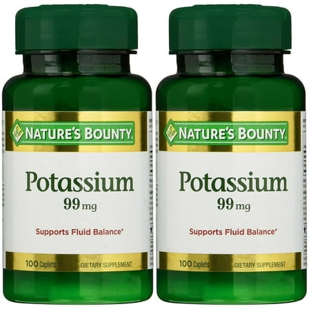 Nature's Bounty Dietary Potassium Capletss, 99 mg, 100 Ct (2 pack) (Bundle)