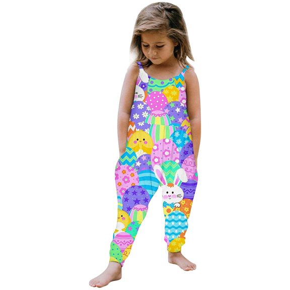 Gaexia Easter Bunny Pajama Set for Girls Playful Hare Style Overalls and Matching Pants Cozy Two-Piece Sleepwear Outfit (Orange,5-6 Years)