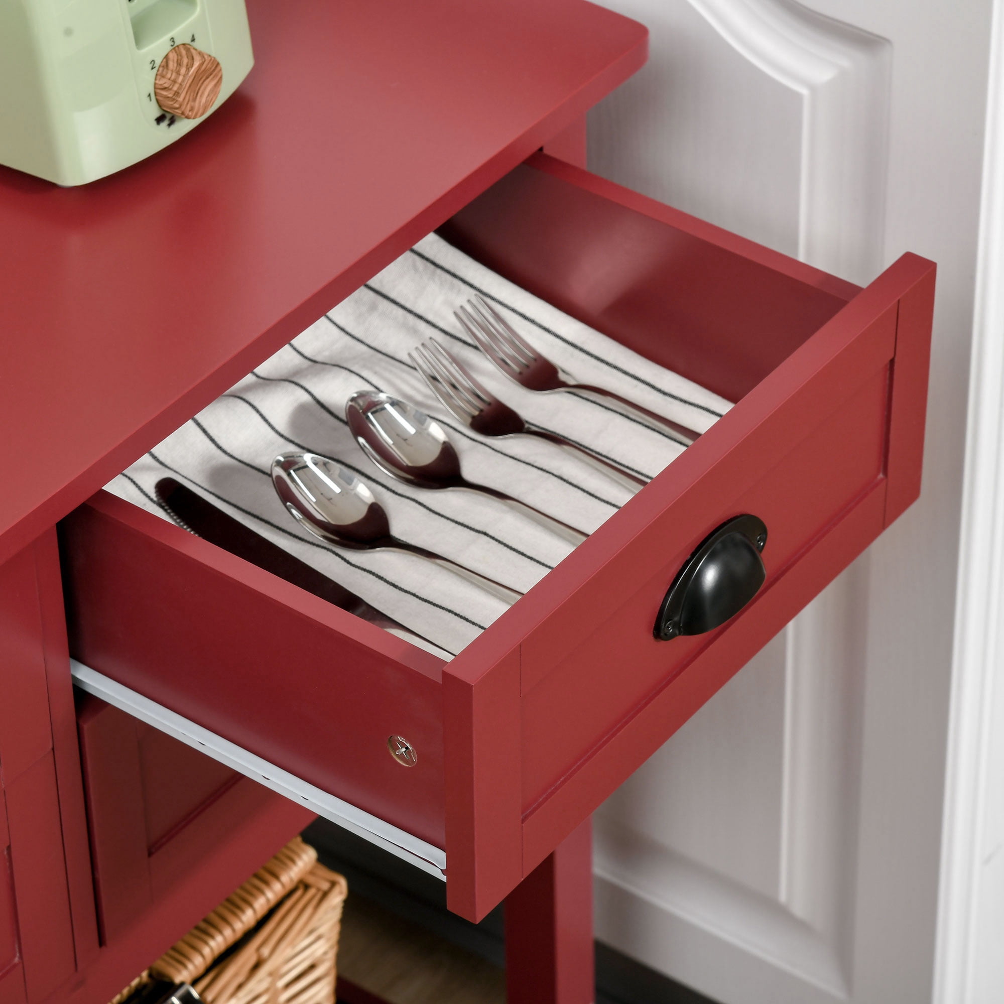 HOQBN Sideboard Buffet Cabinet with Storage, Modern Coffee Bar Cabinet with 4 Drawers and Slatted Bottom Shelf for Kitchen, Living Room, Dining Room, Hallway, Red
