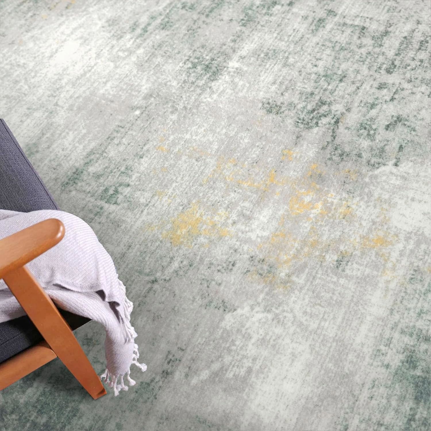 iOhouze Washable Rugs 3x5 ft Entryway Rugs Abstract Non Slip Area Rug Printed Faux Wool Soft Kitchen Rugs Indoor Rugs for Entrance Foyer Living Room Bedroom, Light Green/Gray/Orange