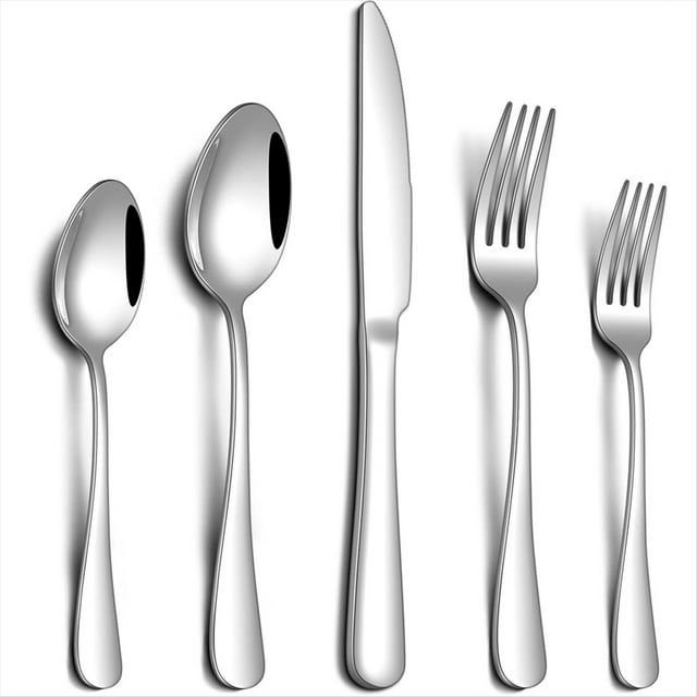 Juego de Cubiertos de 20 Piezas, de Acero Inoxidable, Apto para Alimentos, Incluye Cuchillo, Tenedor y Cuchara.