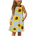 thumbnail image 4 of Taqqpue Girls Dresses Summer Clothes Kids Little Girls Sunflower Printed A Line Floral Dress Daily Holiday Sleeveless Dress Summer Skirt Casual Beach Sundress with Pockets 8-9 Years, 4 of 6