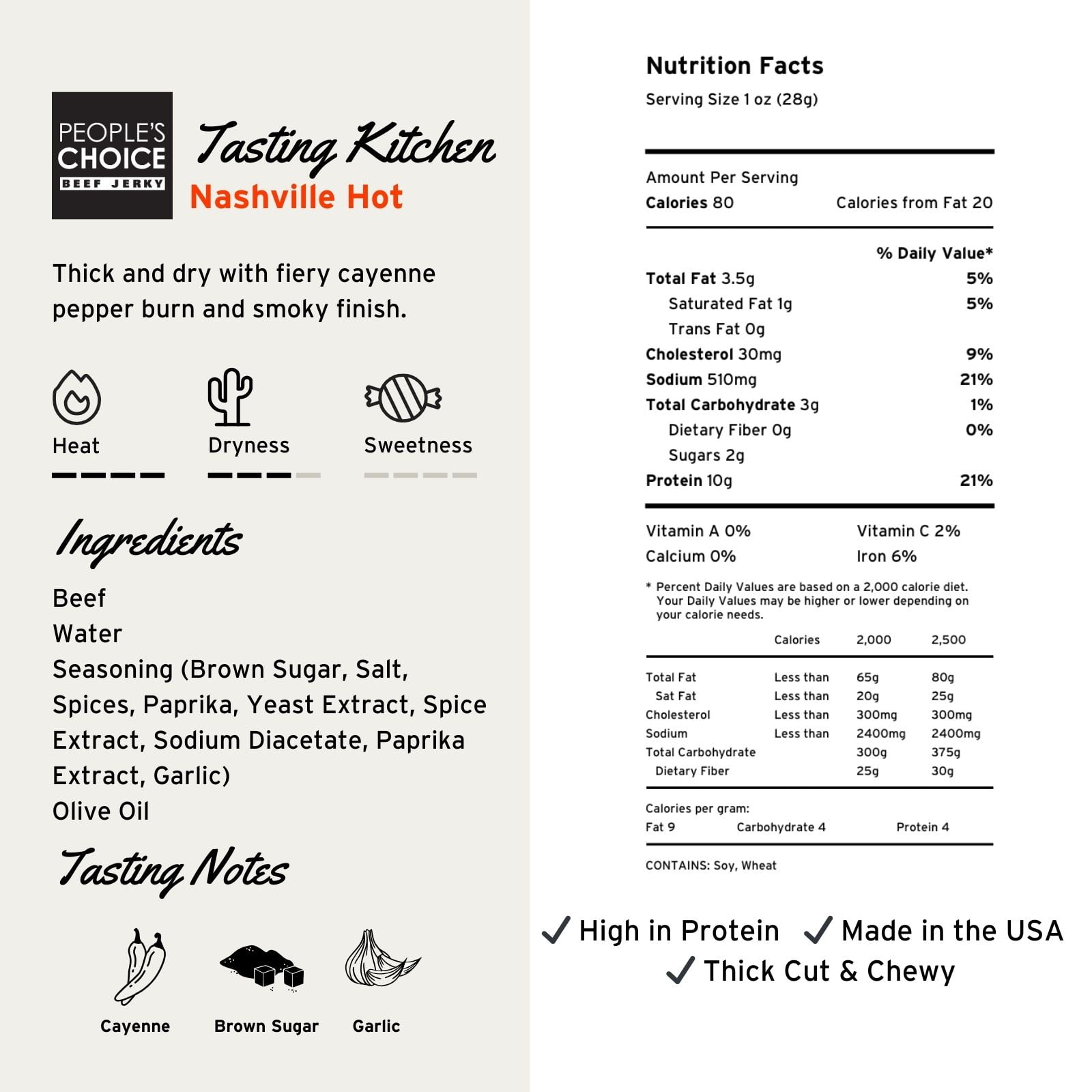People's Choice Beef Jerky - Tasting Kitchen - Nashville Hot - Spicy Jerky - 1 Pound - 1 Bag