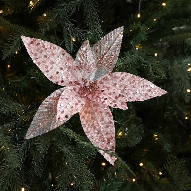 Arreglo Floral Navideño de Tela Artificial para Árbol de Navidad | Tela Rosa de 25 X 15 Cm - Resistente y Fácil de Colgar | Decoración Navideña para El Hogar y Fiestas | 1 Unidad