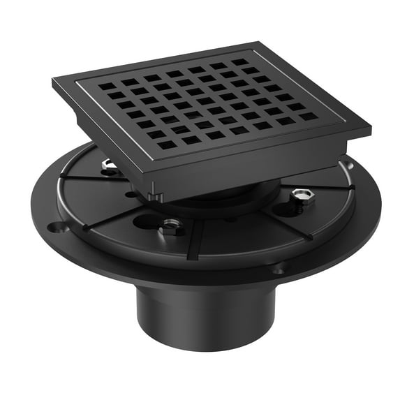 4 Inch Square Shower Floor Drain, 304 Stainless Steel Shower Drain Cover Removable Grid Cover and Hair Filter Matte Black