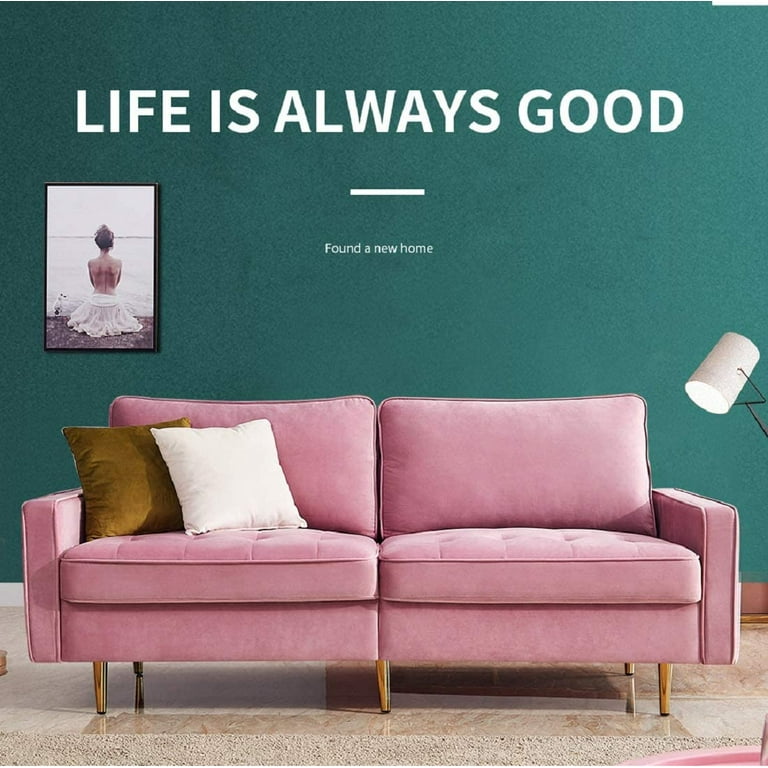 Mid Century Sofa Velvet Fabric Upholster Couch 71” Modern Futon