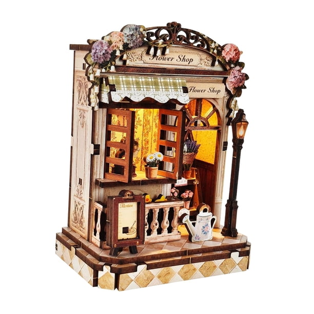 Casa de muñecas en miniatura de madera DIY con muebles, decoración hecha a mano, diversión educativa Florería