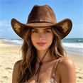 thumbnail image 7 of TEAJOPSUU Womens Western Cowboy Hats Shapeable Big Wide Brim Cowgirl Hat with Embroidery Chin Strap Classic Style Hats Coffee, 7 of 7
