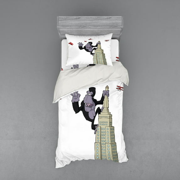 Ambesonne Animal Bedding Set 3 Pcs, King Monkey Cartoon, Twin, Beige Black and Red