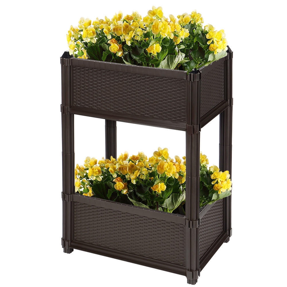 2 Tier Plastic Raised Garden Bed,Stackable Plastic Garden Pot Planter for Plants Flowers