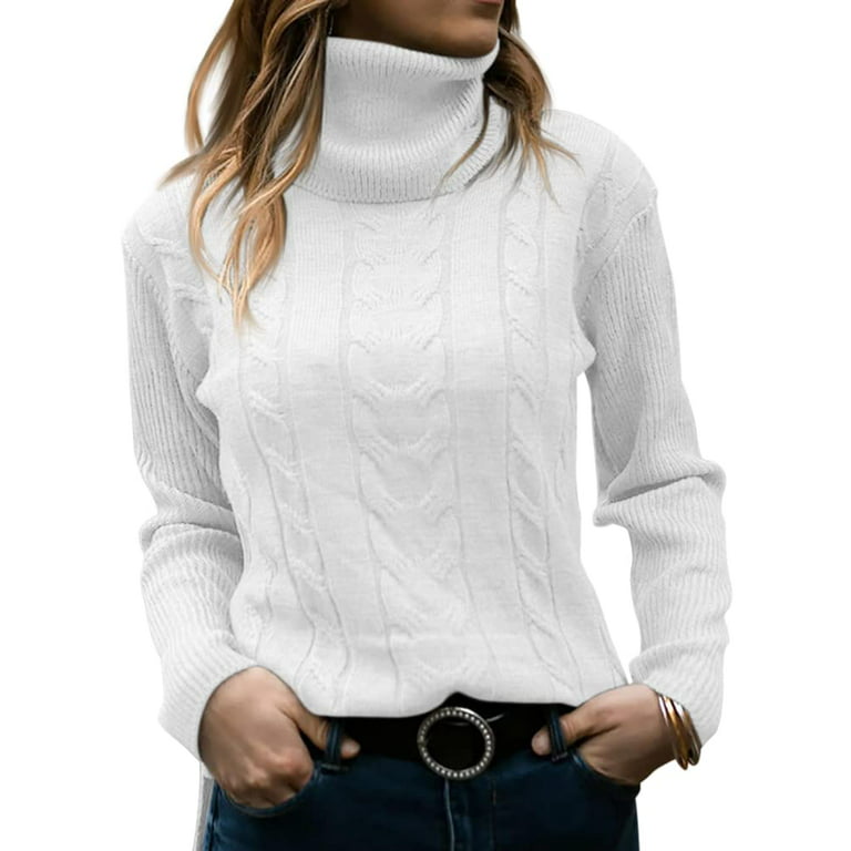 Sherrylily Women Turtleneck Sweaters Long Sleeve Cable Knit Jumper Pullover