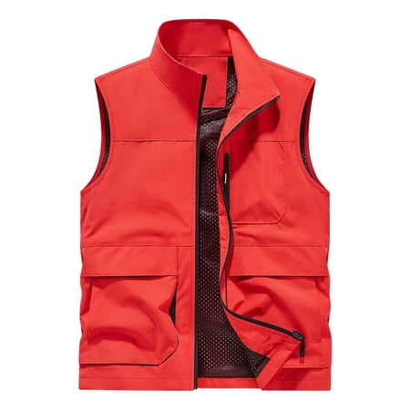 Fishing Jacket Men Multi-Pocket Zip Up Stand Collar Sleeveless Outdoor Climbing Top Coat S-5XL Dad Gifts