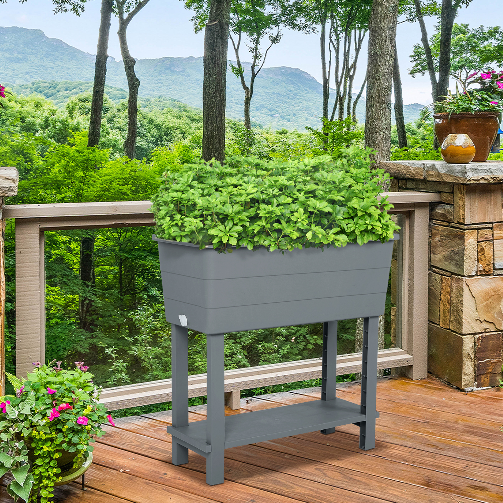 BPS Outdoor Raised Garden Bed, Set of 3 Self-Watering Elevated Planter Box with Legs - Gray