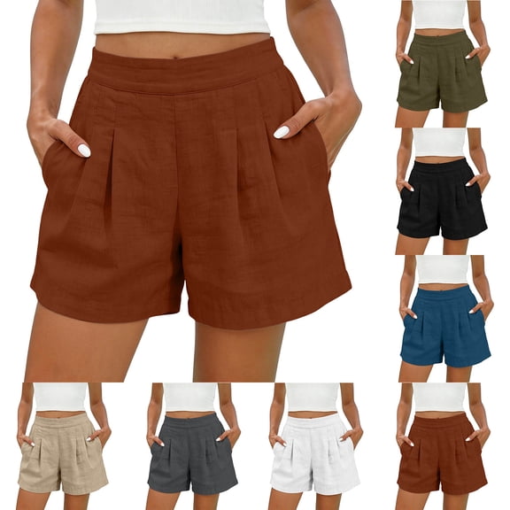 Admvng Linen Shorts for Women Pleated Summer Casual Shorts with Pockets