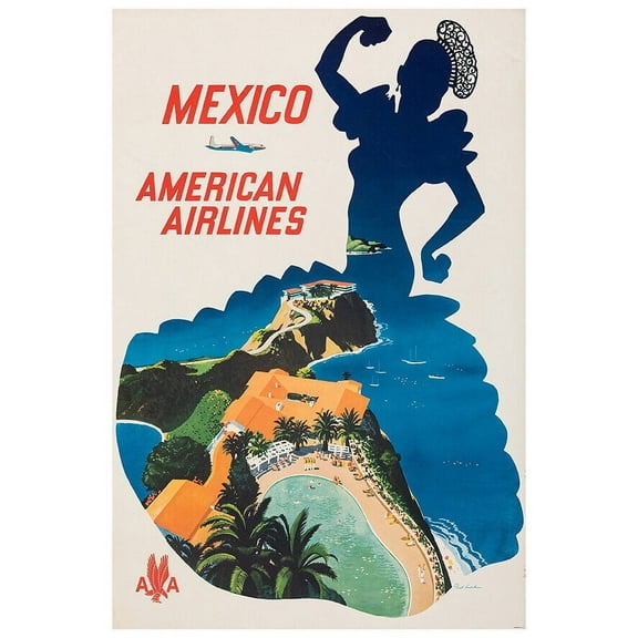 American Airlines - Mexico  - Vintage Airline Travel Poster #2 (8x12Inches-US/CANOnly)