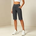 thumbnail image 5 of Knee Length Shorts Women Bermuda Summer Stretch Loose Capris High Waisted Athletic Capri with Pockets Black L, 5 of 8
