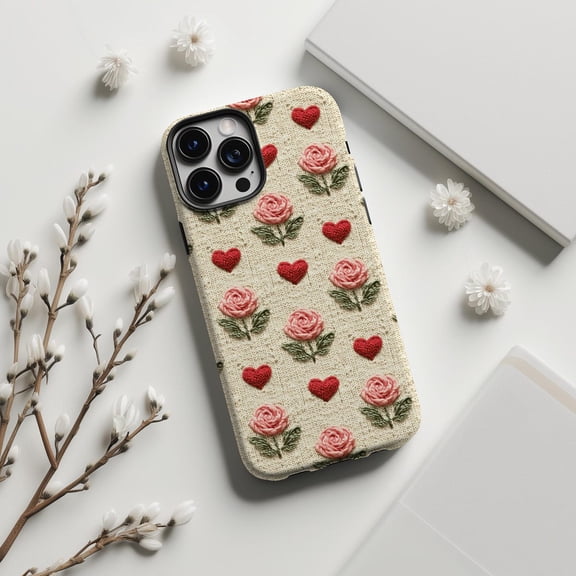 Valentines Romantic Rose Heart Phone Case for 17 16 15 14 13 12 11 Pro Max