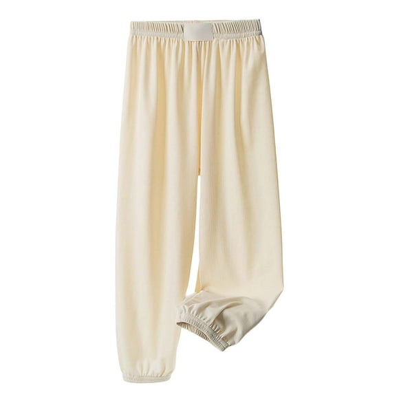 XASZHN Girls Ice Silk PantsPants Elastic High Waisted Casual Trousers for Kids Summer Flowy Stretchy Pants Beige 120
