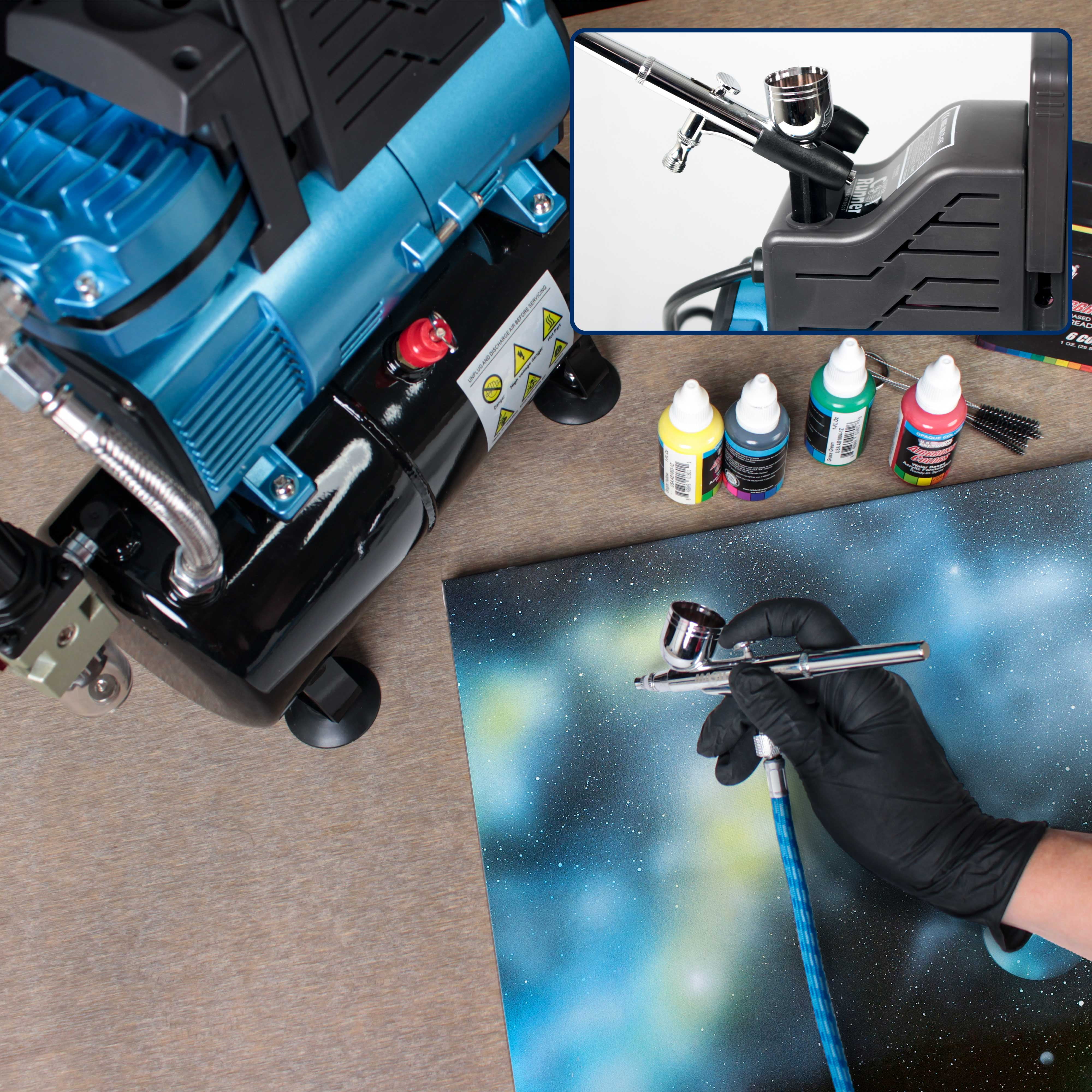 Master Airbrush 1/5 HP Super Cool Runner Dual Fan Tank Air Compressor Kit Model TC-426 - Professional Single-Piston with 2 Cooling Fans, Runs Longer without Overheating - Regulator Water Trap, Holder