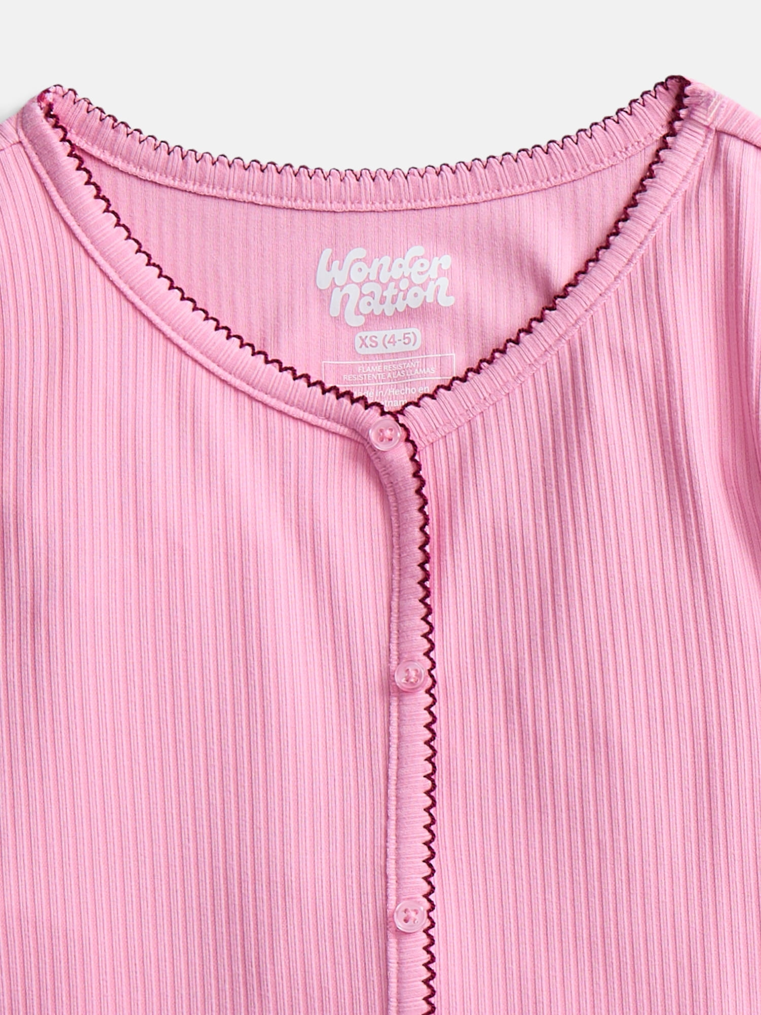 Wonder Nation Girls Ribbed Top and Pants Pajama Set with Scrunchie, 2 Piece, Sizes 4-18