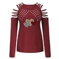 thumbnail image 2 of Seyurigaoka Valentine's Women Slim Tops, Creative Heart Printing Rivet Decoration Hollow Long Sleeve Round Collar Casual T-shirt, 2 of 5