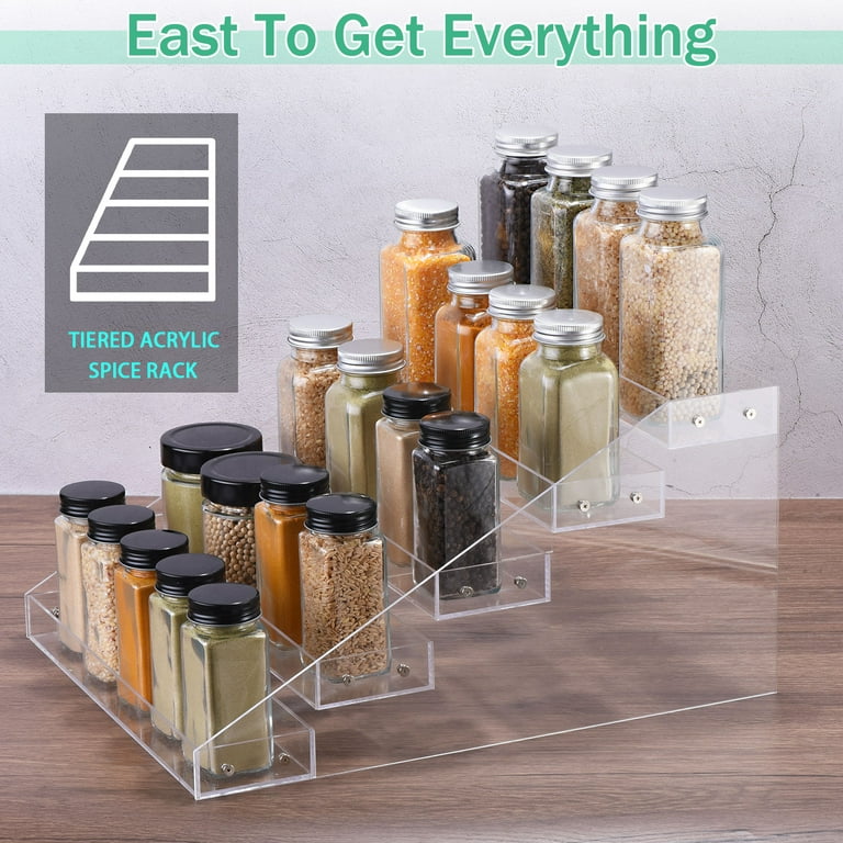 Tiered Spice Rack Tray Acrylic Drawer Seasoning Bottle Organizer for  Countertop Cabinet Pantry Kitchen Storage Shelves