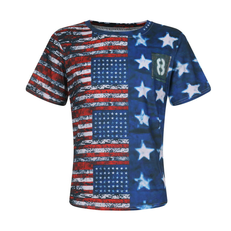 Lisgai Mens Patriotic T-shirts American USA Flag Short Sleeve Retro Skull Print Slim Fit Shirt Comfortable Leisure Tops, Men's, Size: 5XL, Blue