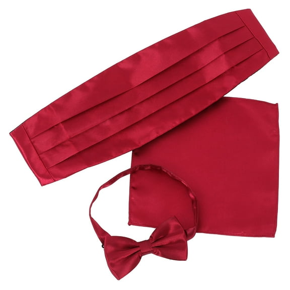 Pretyzoom 3Pcs Men's Cummerbund Bow Tie Set Red Polyester For Anniversary Gatherings And Tuxedo