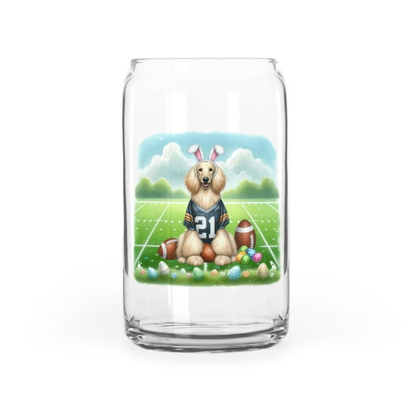 Happy Easter Hello Spring Afghan Hound Playing Football 16oz Glass Cup Mug Dog Lover Glass Can - 13003